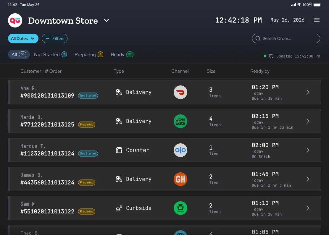 Order list on an iPad